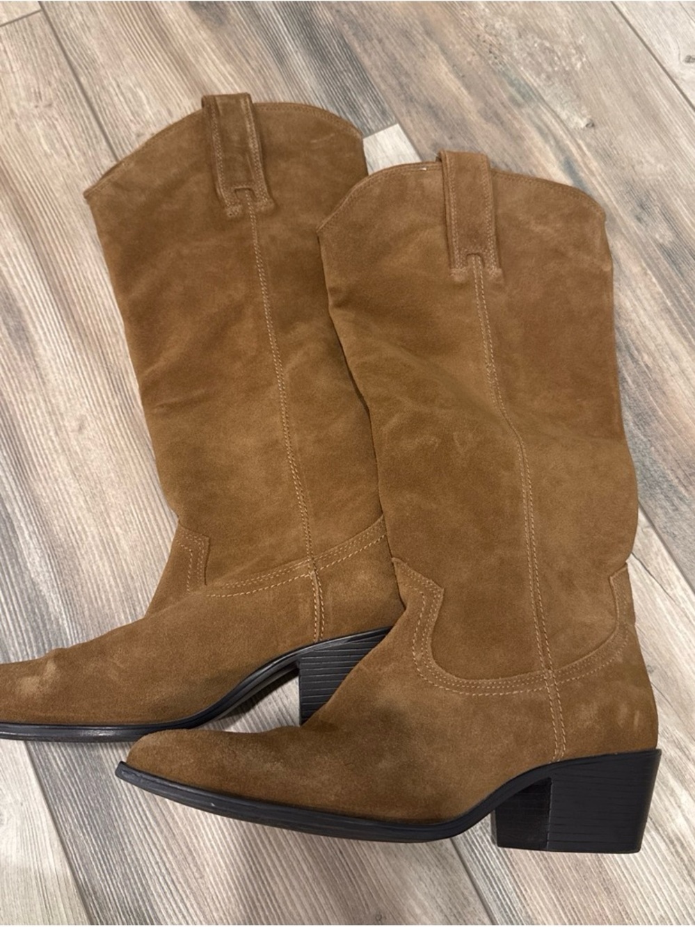 Zara Women’s Suede Mid-Calf Western Boots - Brown